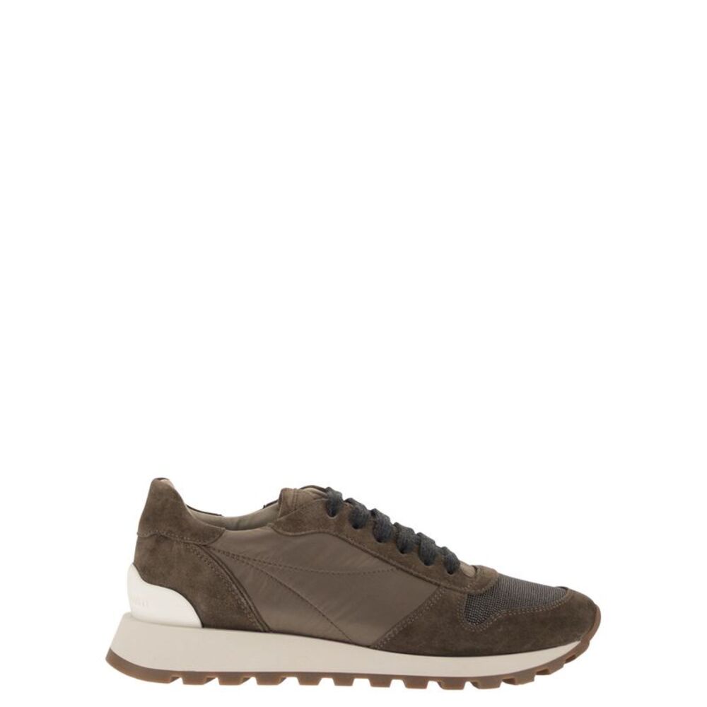 Brunello Cucinelli Women Suede And Techno Fabric Runners With Precious Toe